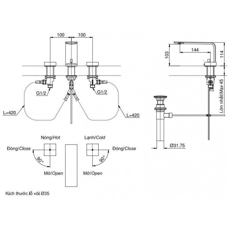 Vòi Lavabo TOTO TLP02201B 3 Lỗ