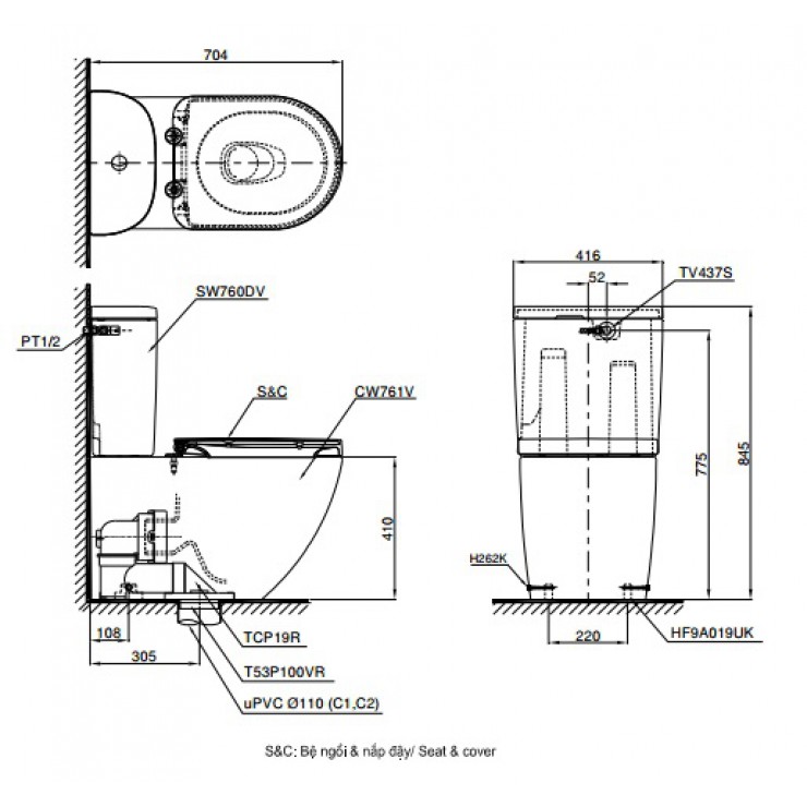 Bồn Cầu TOTO CS761DE5 Nắp Rửa Cơ