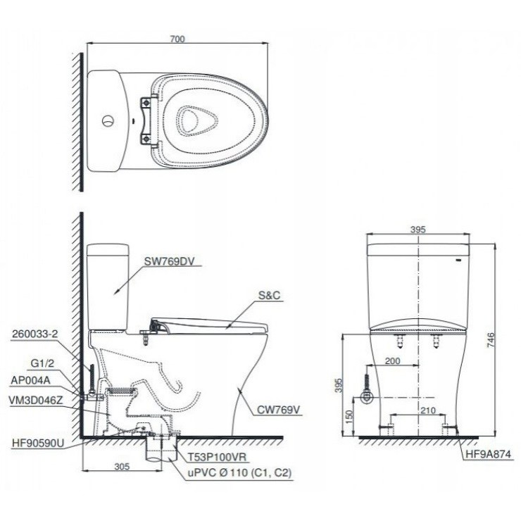 Bồn Cầu Hai Khối TOTO CS769DRT10