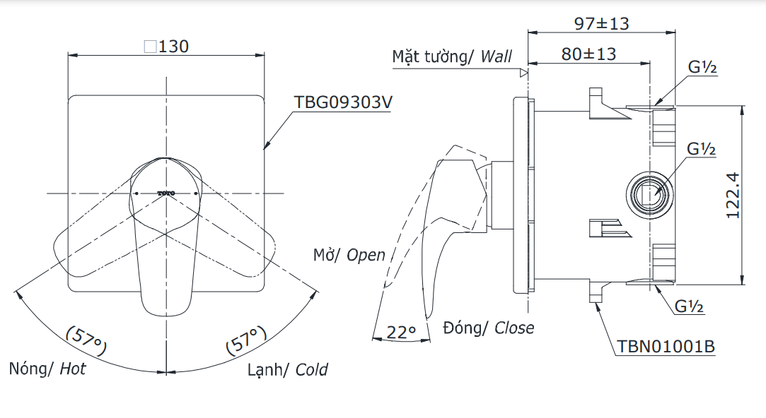 Van Điều Chỉnh Nóng Lạnh TOTO TBG09303V/TBN01001B