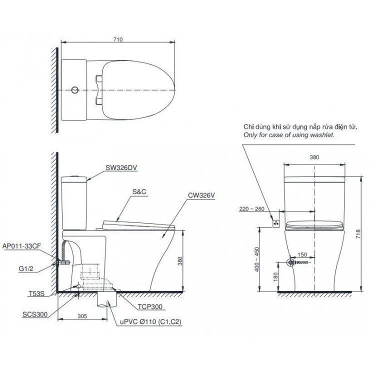 Bồn Cầu Điện Tử TOTO CS326DW16 Nắp Rửa Washlet TCF23410AAA C2