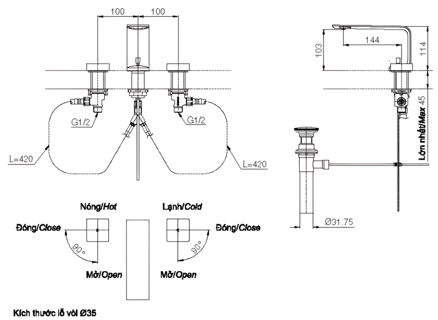 Vòi Lavabo TOTO TLP02301B Nóng Lạnh