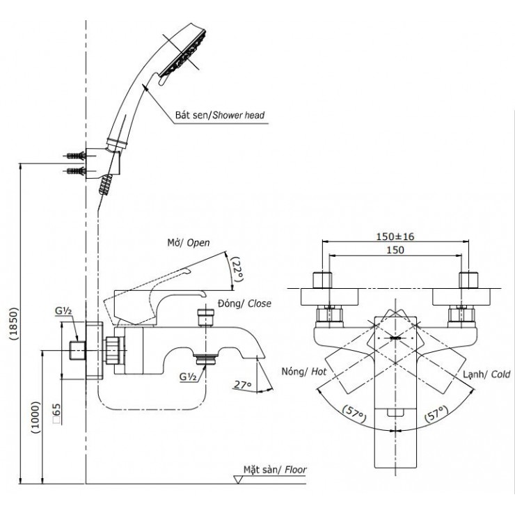 Vòi Sen Tắm TOTO TBG08302VA/TBW03002B Nóng Lạnh