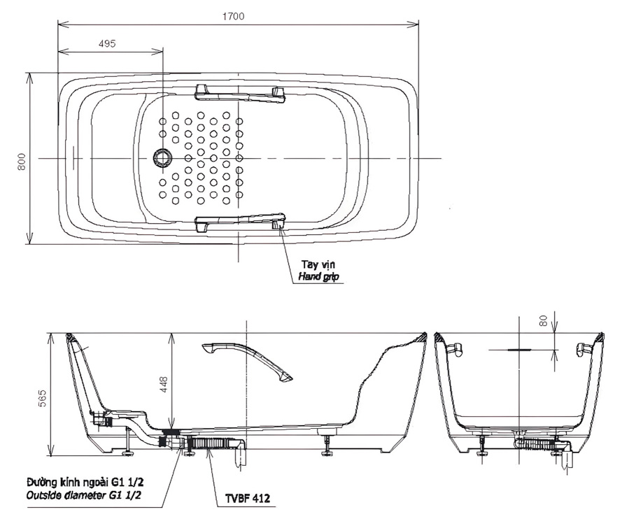 Bồn tắm Galalato cao cấp PJY1724WHPWENMW_TVBF412