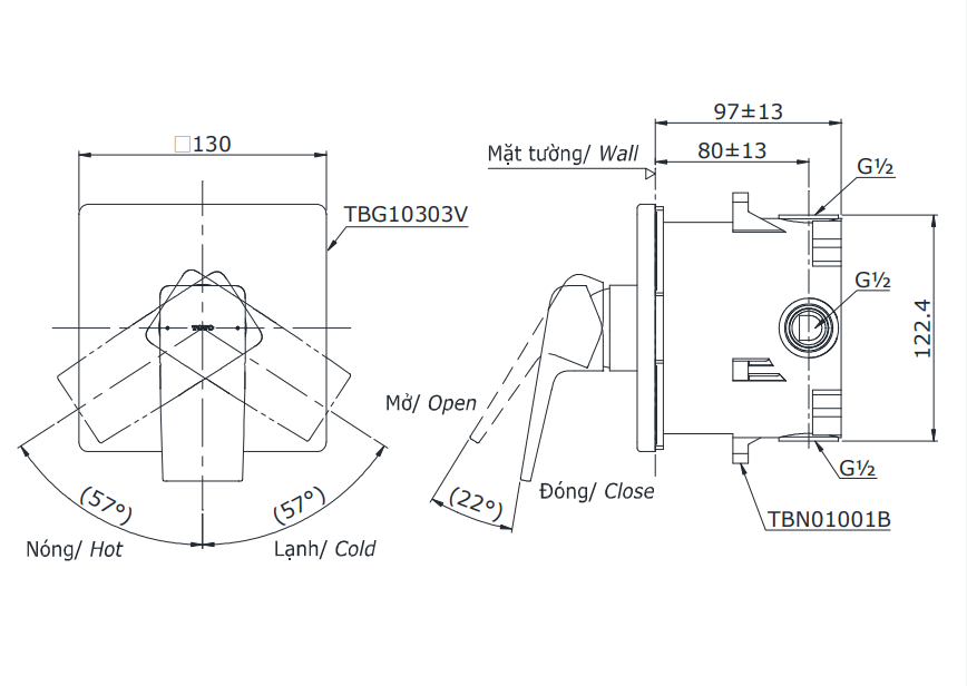 Van Điều Chỉnh Nóng Lạnh TOTO TBG10303V/TBN01001B 1 Đường Nước