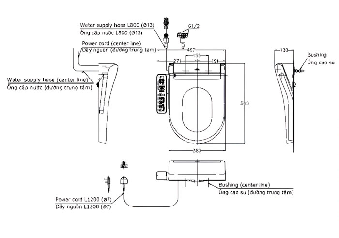 Nắp Rửa Điện Tử Washlet TOTO TCF33370GAA Giấu Dây S2