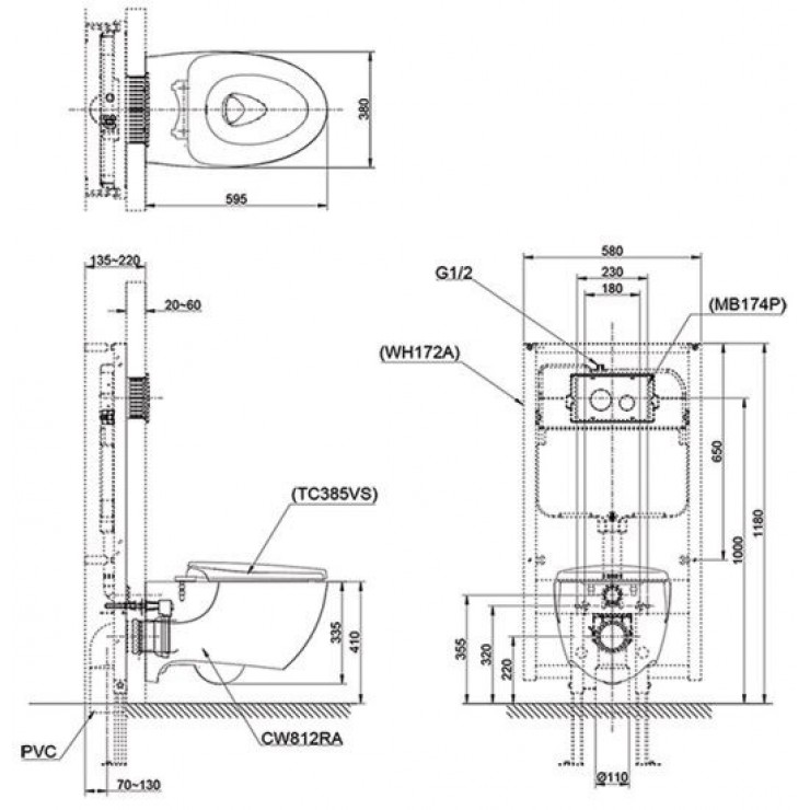Thân Bồn Cầu TOTO CW812RA/TCF24410AAA Nắp Điện Tử Treo Tường