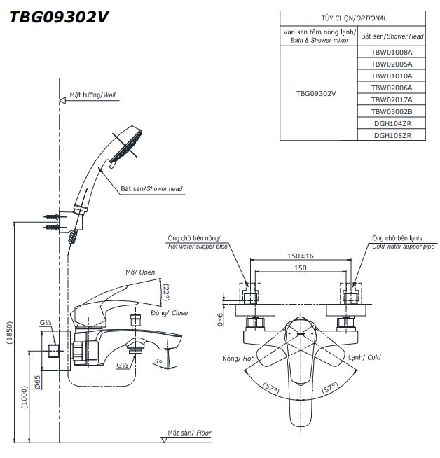 Vòi Sen Tắm TOTO TBG09302VA/DGH104ZR Nóng Lạnh