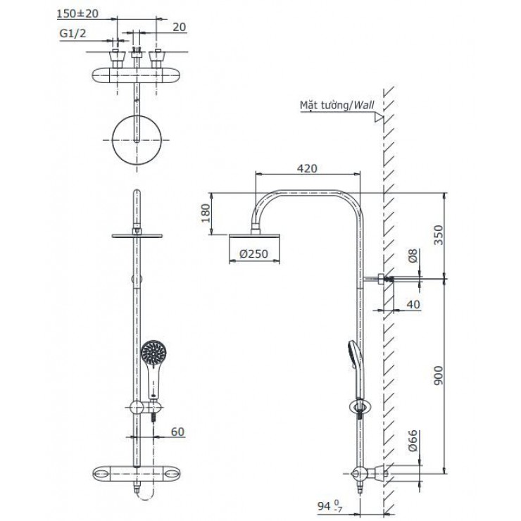 Vòi Sen Cây TOTO TX454SFV2BRN Nhiệt Độ
