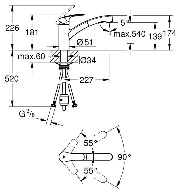 Vòi Rửa Chén Grohe 30305001 Eurosmart OHM Nóng Lạnh Rút Dây
