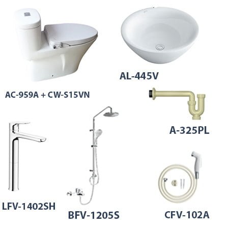 Bồn cầu Inax AC-959A + CW-S15VN kèm đồng bộ sản phẩm NP2