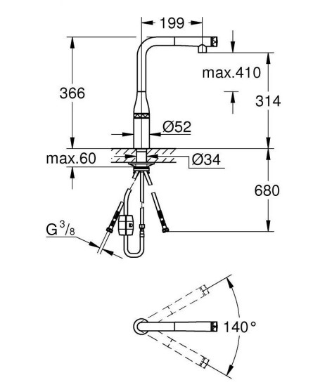Vòi Rửa Chén Grohe 31615000 Essence Smartcontrol Nóng Lạnh Rút Dây