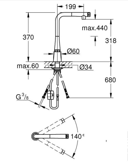 Vòi Rửa Chén Grohe 31593002 Zedra Smartcontrol Nóng Lạnh Rút Dây