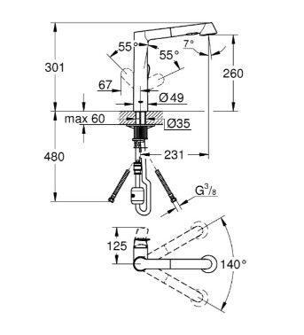 Vòi Bếp Grohe K7 32176000 Rút Dây Nóng Lạnh