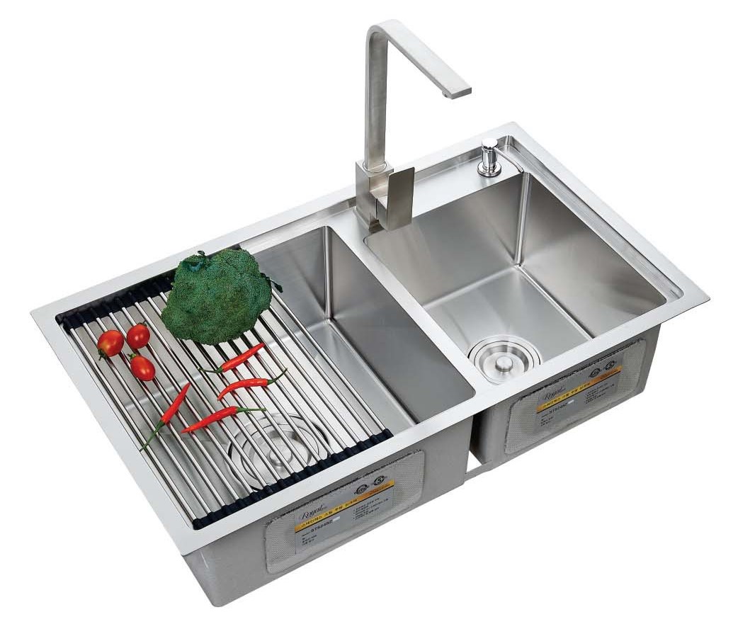 Chậu 2 hố lệch inox ST8248
