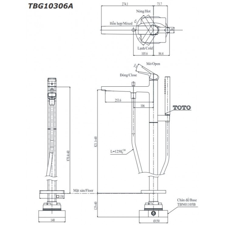 Vòi Sen Xả Bồn Tắm TOTO TBG10306AA/TBN01105B