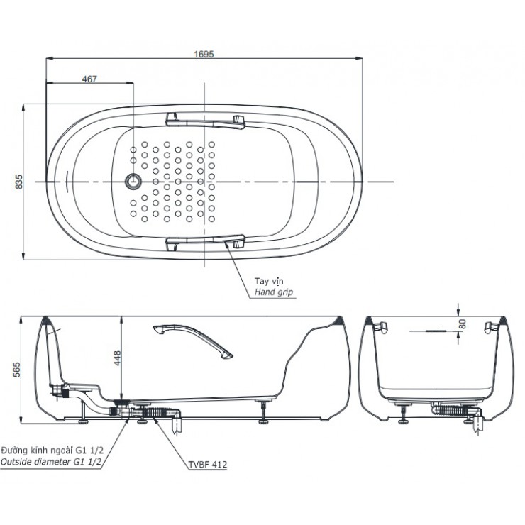 Bồn Tắm TOTO GALALATO PJY1744HPWENGW_TVBF412 Đá Cẩm Thạch