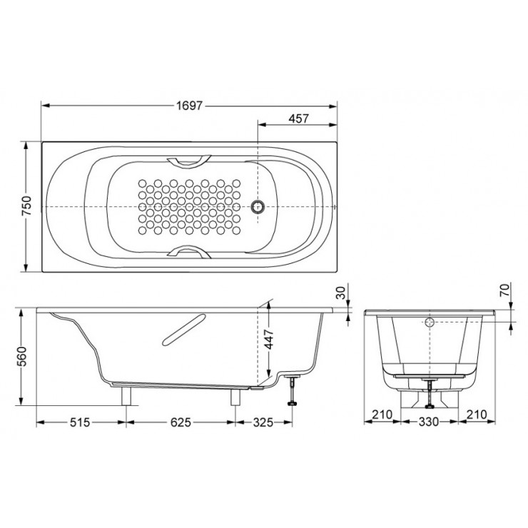 Bồn Tắm TOTO PPY1750HPEP_DB505R3B_TVBF412 Ngọc Trai Có Tay Vịn
