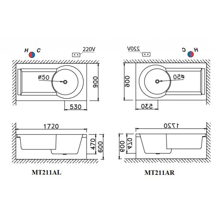 Bồn tắm massage Caesar MT211L(R)A