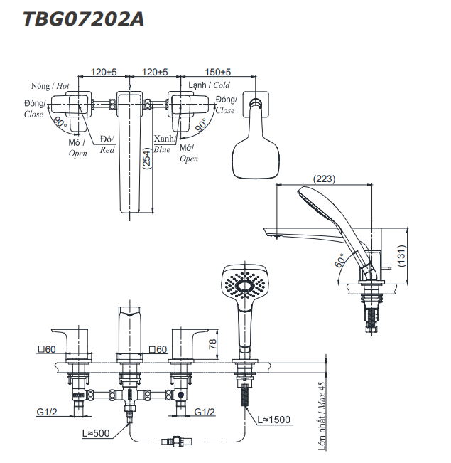 Vòi Xả Bồn Tắm TOTO TBG07202A 4 Lỗ