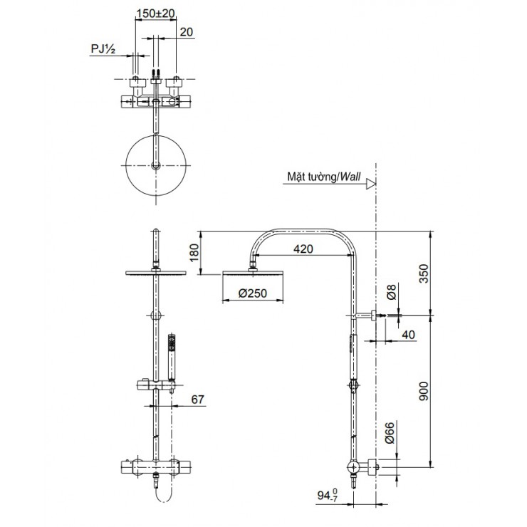 Vòi Sen Cây TOTO TX454SESV2BRN Nhiệt Độ