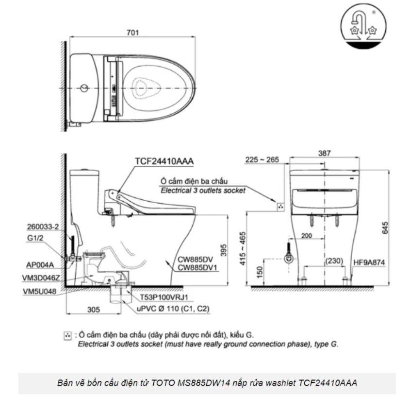 Bàn Cầu Một Khối TOTO MS885DW14 KèmNắp Điện Tử Dòng C5