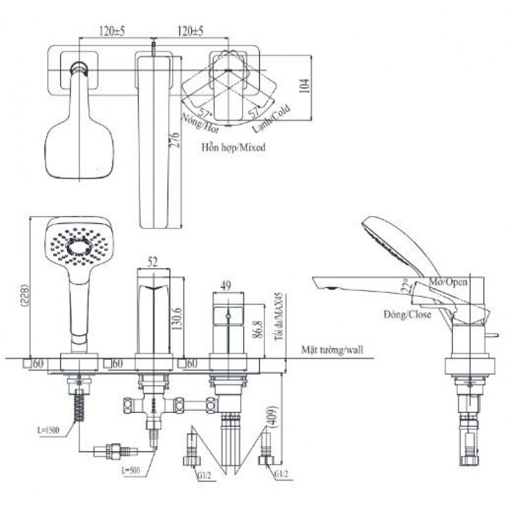 Vòi Xả Bồn Tắm TOTO TBG07305AA (TBG07305A) Gật Gù 3 Lỗ