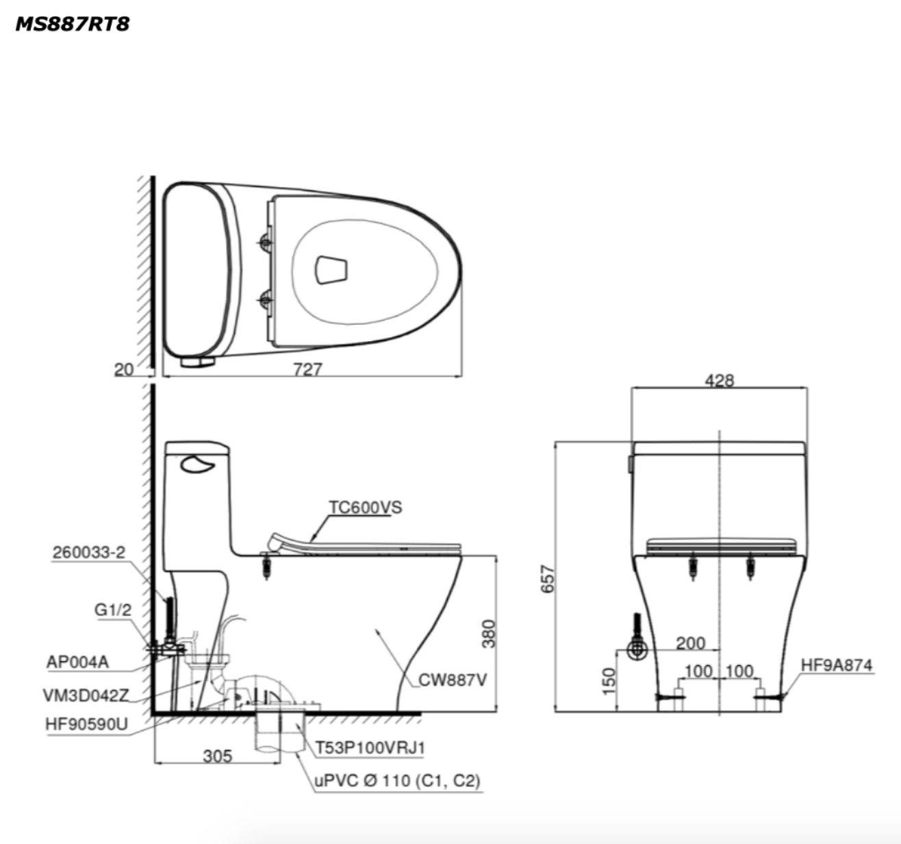 Bồn Cầu Một Khối TOTO MS887RT8