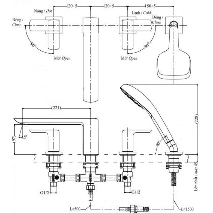 Vòi Xả Bồn Tắm TOTO TBG02202BB 4 Lỗ