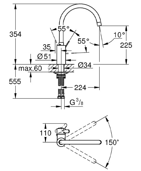 Vòi rửa bát GROHE 32843002 nóng lạnh