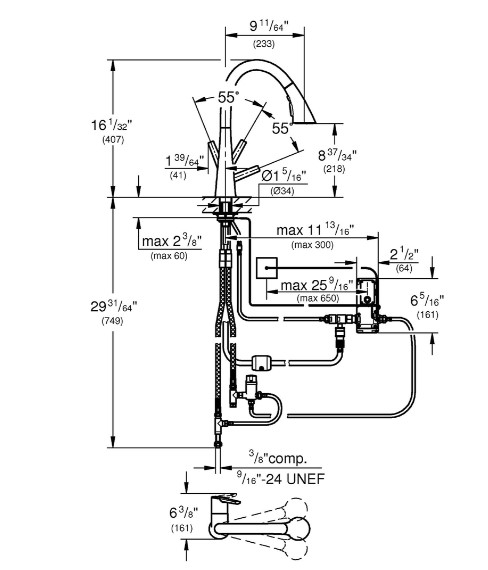 Vòi Rửa Chén Grohe 32294002 Zedra OHM Nóng Lạnh Rút Dây