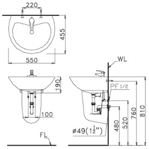 Chậu rửa mặt lavabo treo tường CAESAR L2155