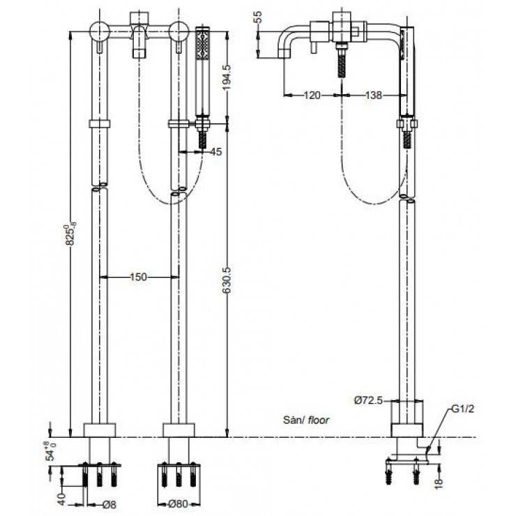 Vòi Sen Xả Bồn Tắm TOTO TX445SESV3 Đặt Sàn