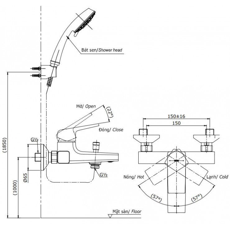 Vòi Sen Tắm TOTO TBG10302VA/TBW01010A Nóng Lạnh