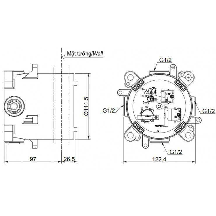 Phụ Kiện TOTO TBN01001B Sen Tắm Âm Tường 3 Đường Nước