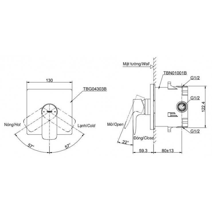 Van Điều Chỉnh Nóng Lạnh TOTO TBG04303B/TBN01001B