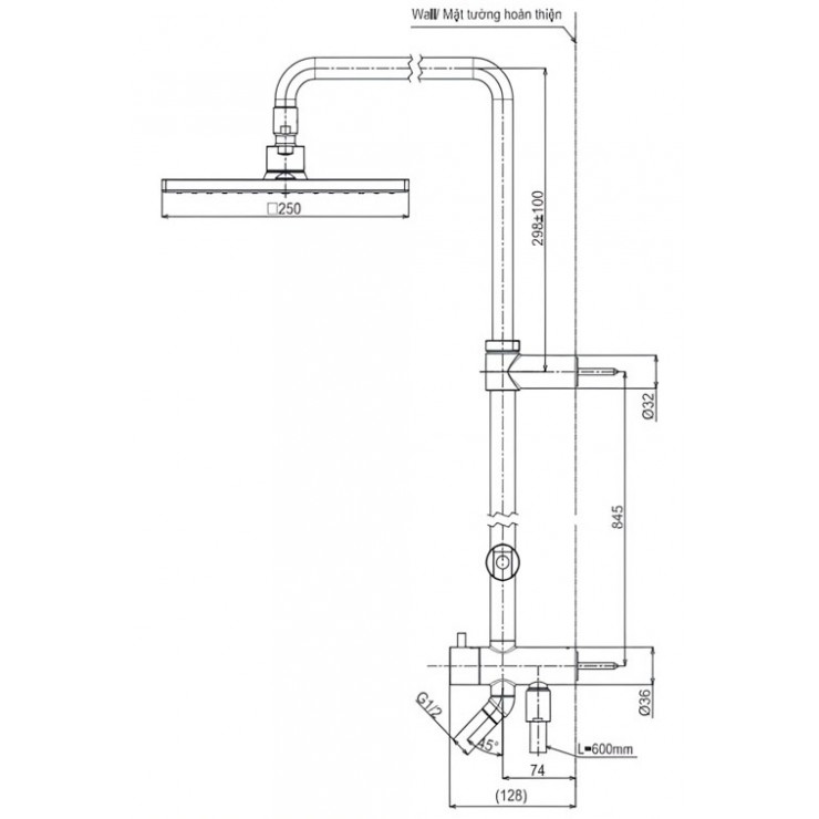 Sen Cây Nhiệt Độ kèm vòi xả bồn dòng G TBW08006A Bát Vuông 250mm
