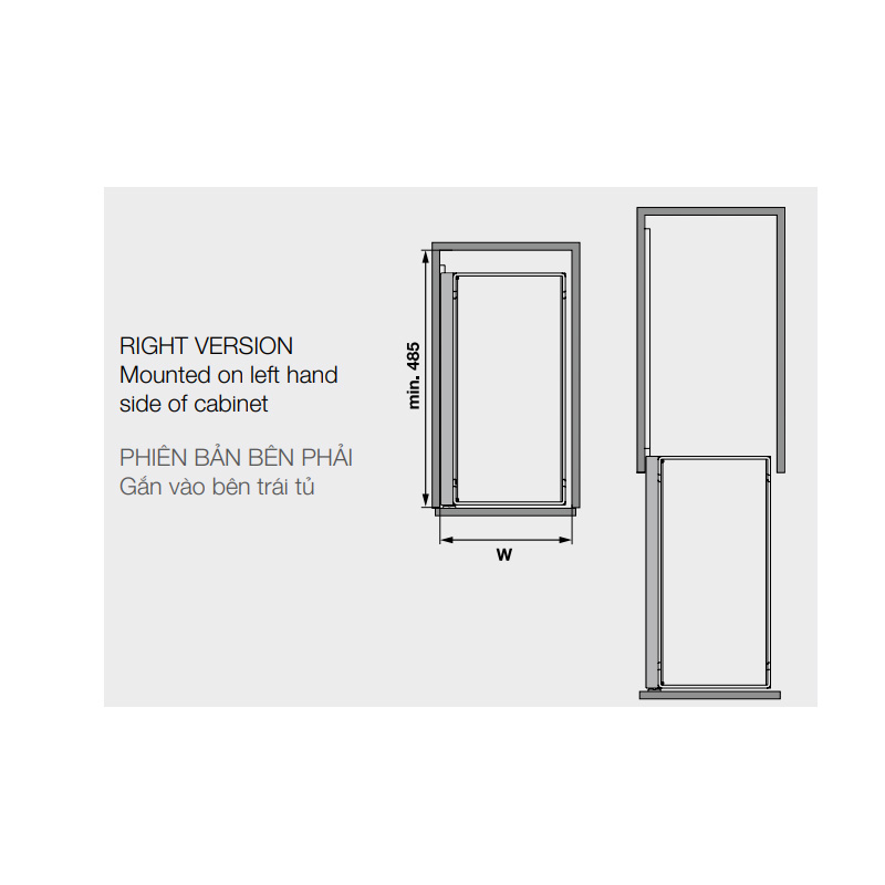 Giá gia vị Kessebohmer Hafele 400mm màu đen mở phải 545.53.968
