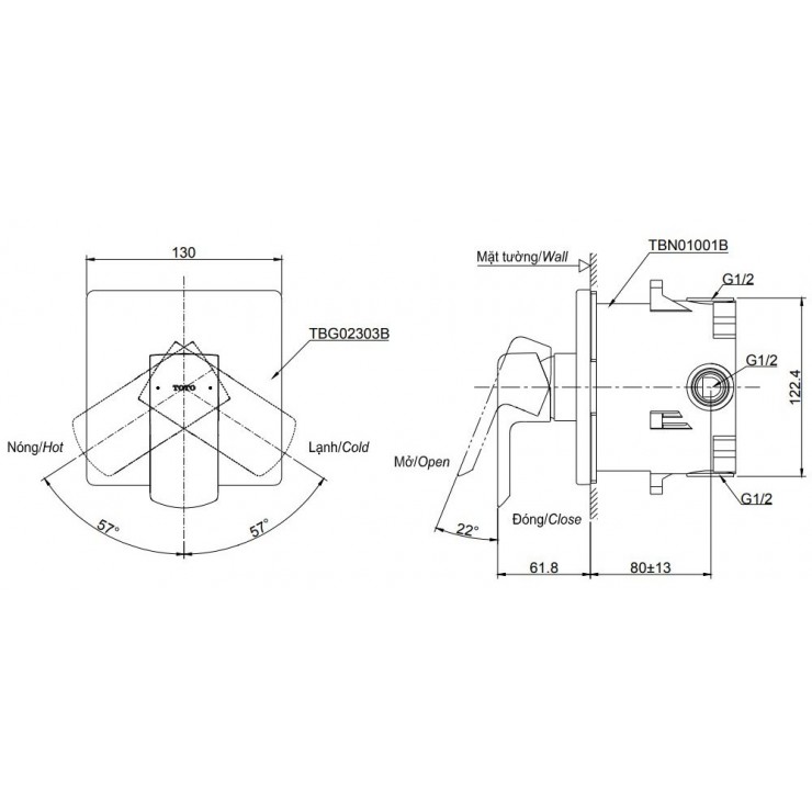 Van Điều Chỉnh Nóng Lạnh TOTO TBG02303BA/TBN01001B