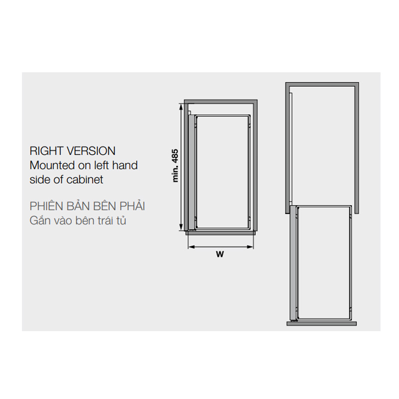 Giá gia vị Kessebohmer Hafele 250mm màu đen mở phải 545.53.960