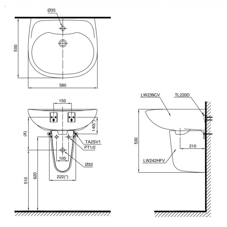 Chậu Lavabo Treo Tường TOTO LHT239CR