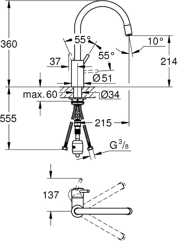VÒI RỬA BÁT GROHE CONCETTO 32663003 (CÓ DÂY RÚT)