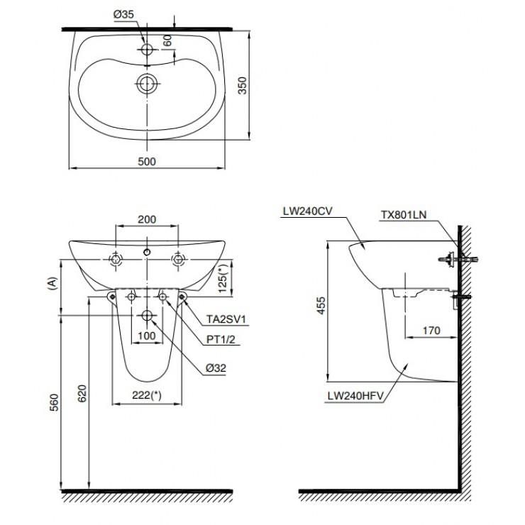 Chậu Lavabo Treo Tường TOTO LHT240CS