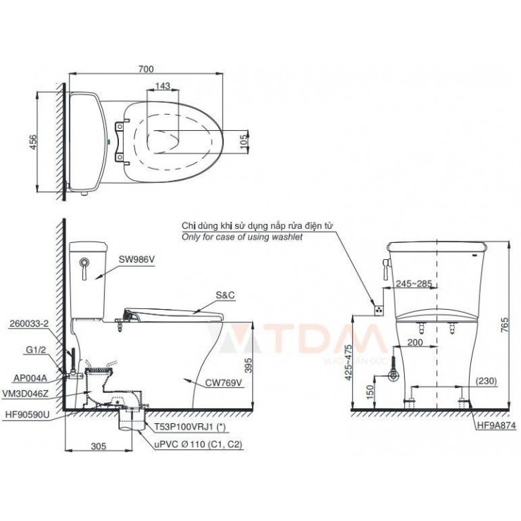 Bồn Cầu Điện Tử TOTO CS986GW6 Nắp Rửa Washlet
