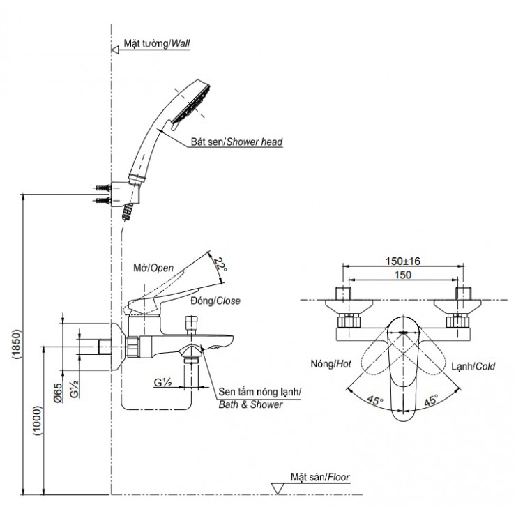 Vòi Sen Tắm TOTO TBS04302V/TBW02006A Nóng Lạnh