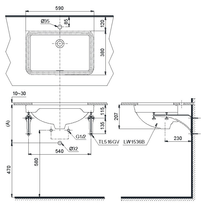 Chậu Lavabo TOTO LW1536V/TL516GV Âm Bàn