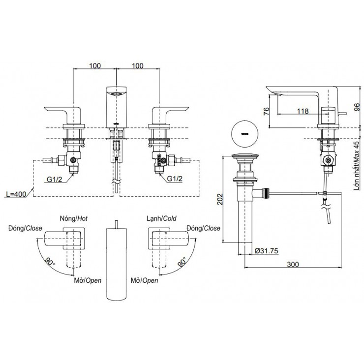 Vòi Lavabo TOTO TLG02201BB 3 Lỗ