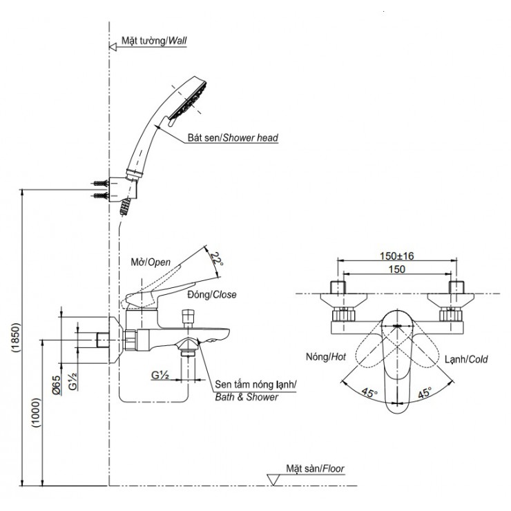 Vòi Sen Tắm TOTO TBS04302V/TBW01010A Nóng Lạnh