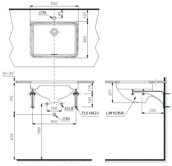 Chậu Lavabo TOTO LW1535V/TL516GV Âm Bàn