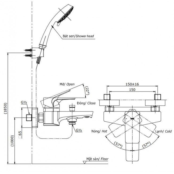 Vòi Sen Tắm TOTO TBG07302VA/TBW02006A Nóng Lạnh